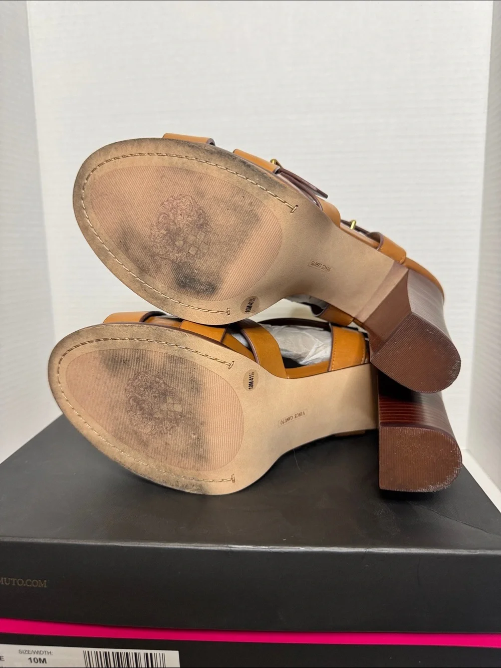 Vince Camuto Walnut Leather Buckle Platform Heels Costanie